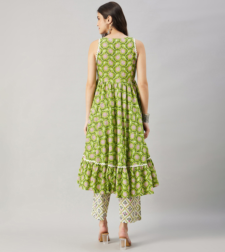 Printed Flared Kurta with Trouser Set