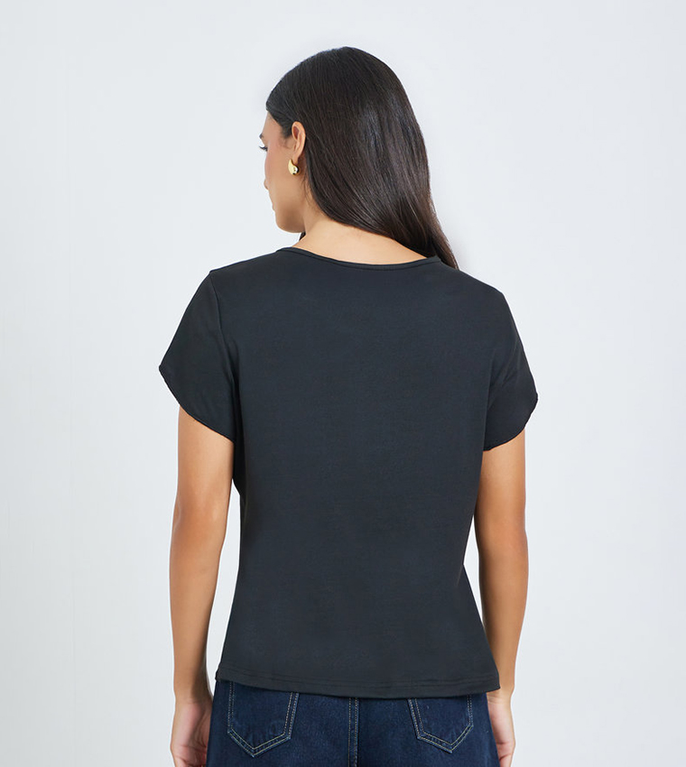 O-Ring Detail Crew Neck Top