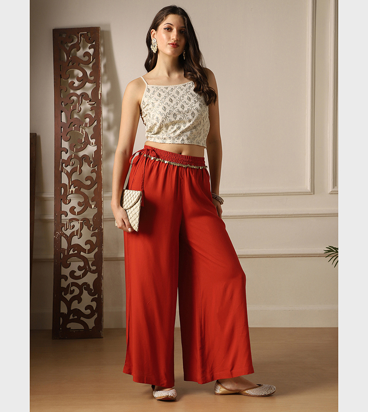 Solid Belted Palazzo Pants