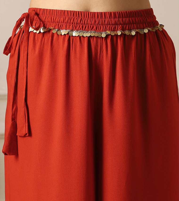 Solid Belted Palazzo Pants