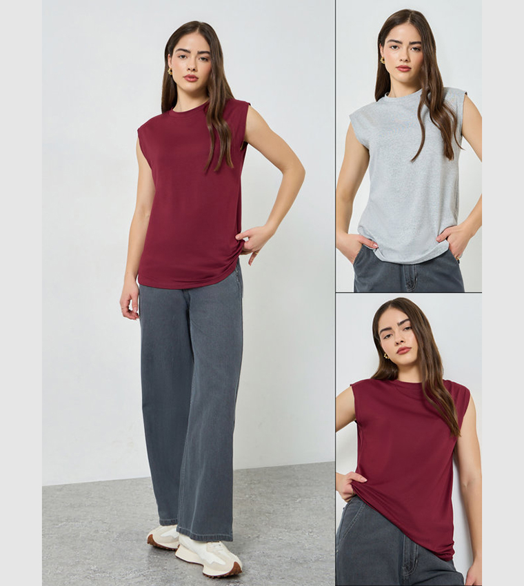 Pack of 2 Sleeveless Basic T-Shirts