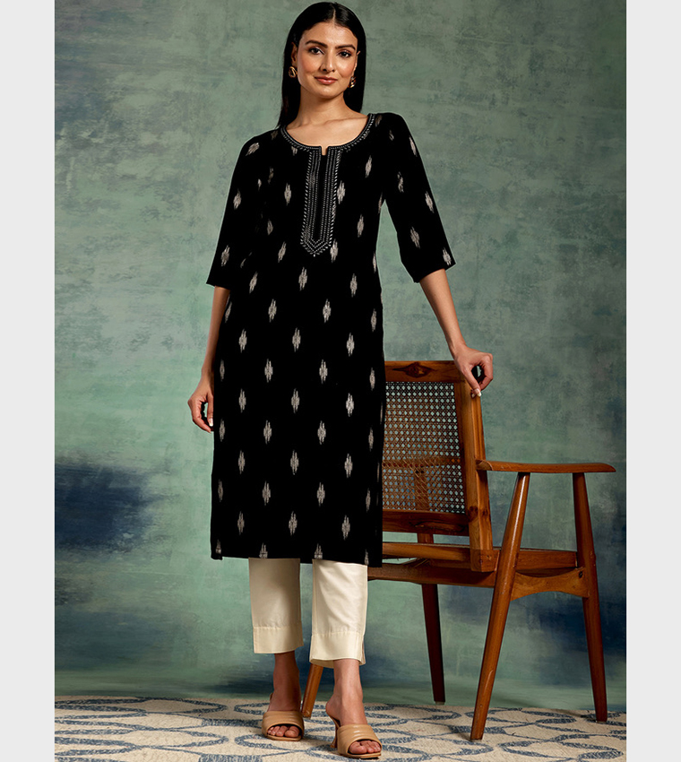Embroidered Viscose Straight Kurta