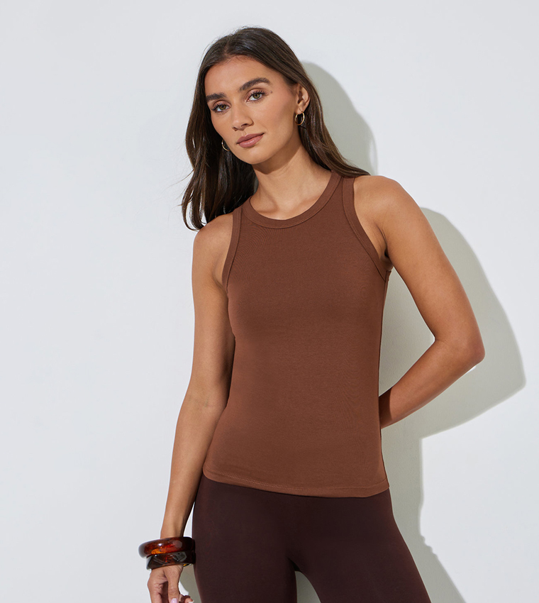 Solid Crew Neck Fitted Tank Top