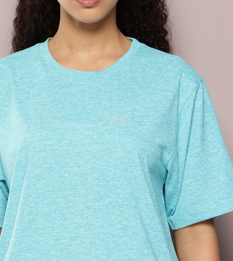 Turquoise Solid Oversized T-Shirt