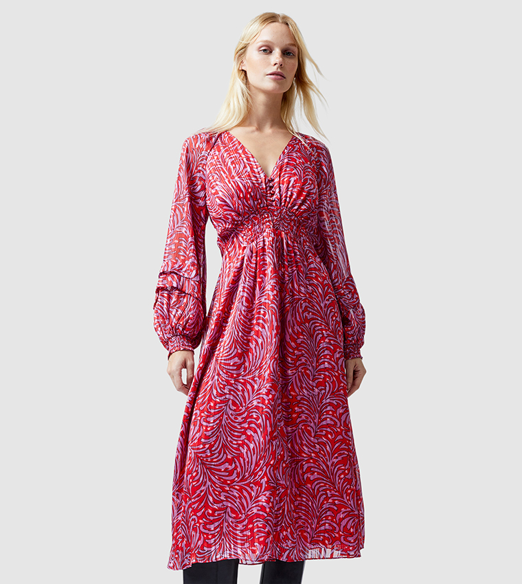 AMY CALLISTA Printed Long Sleeves Midi Dress