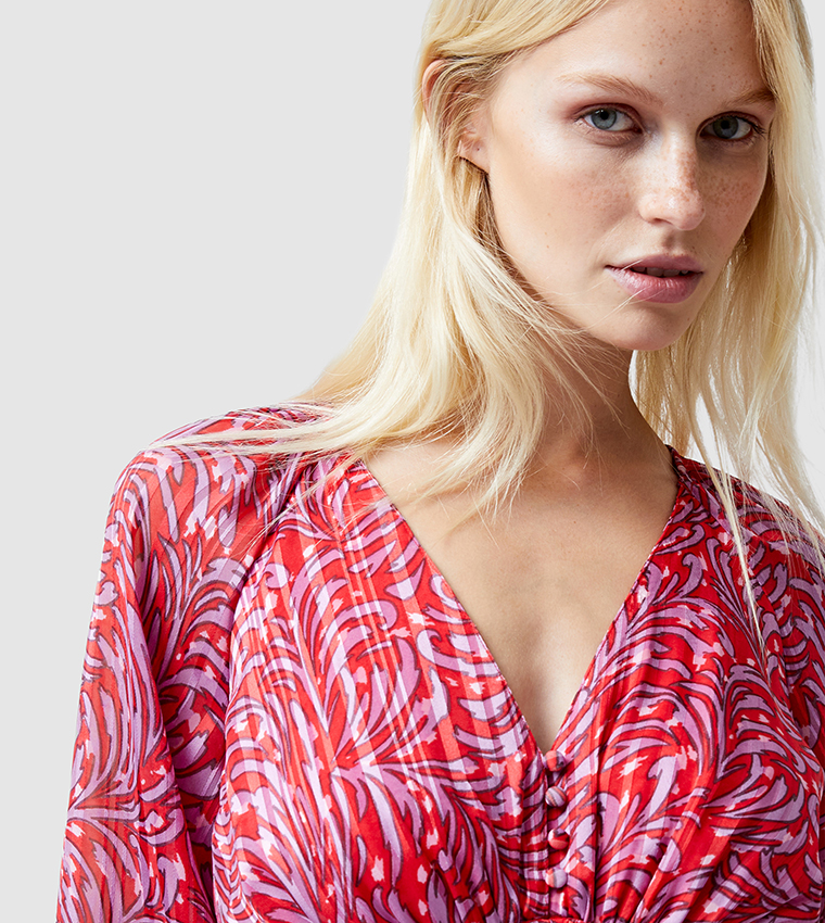 AMY CALLISTA Printed Long Sleeves Midi Dress