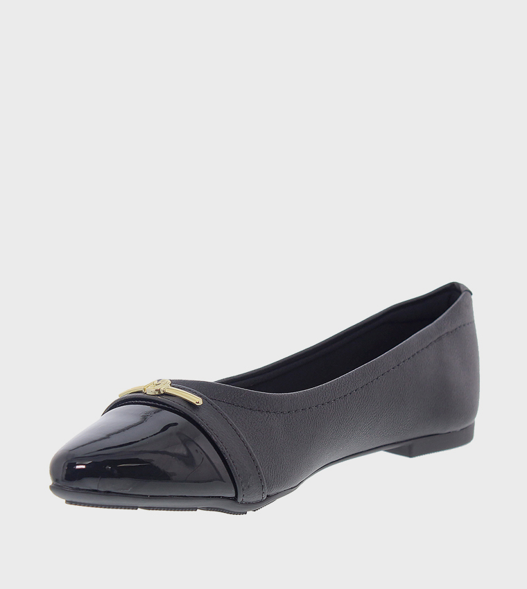 Metal Accent Almond Toe Ballerinas