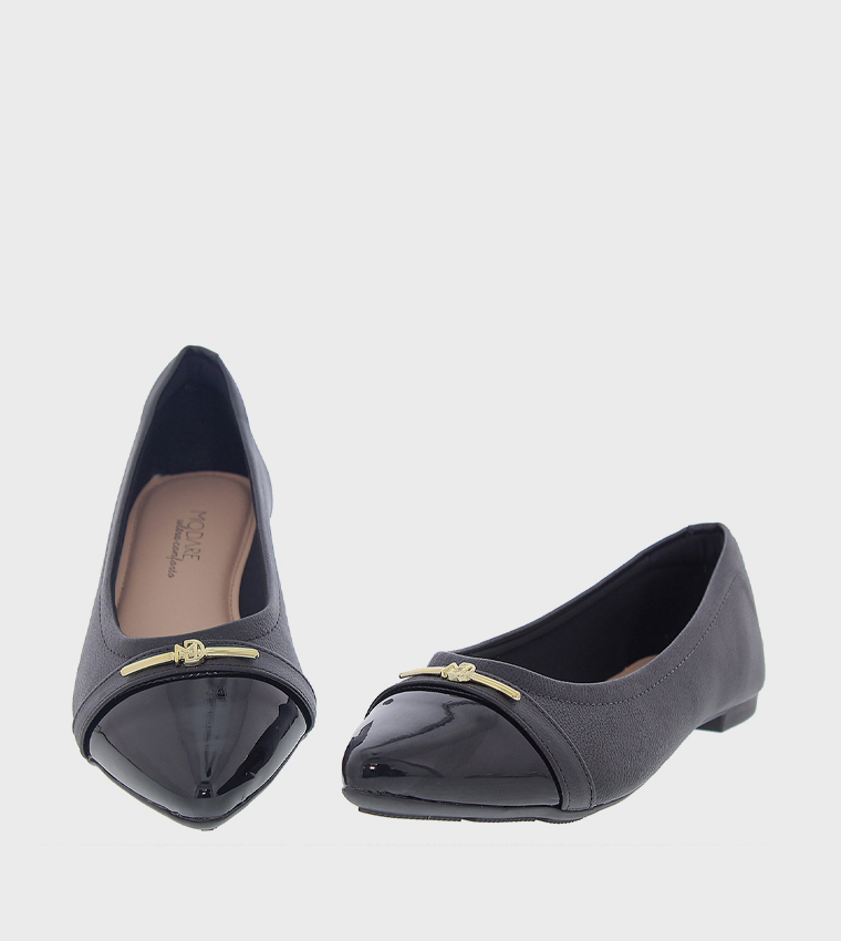 Metal Accent Almond Toe Ballerinas