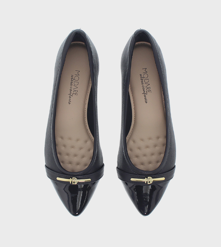 Metal Accent Almond Toe Ballerinas