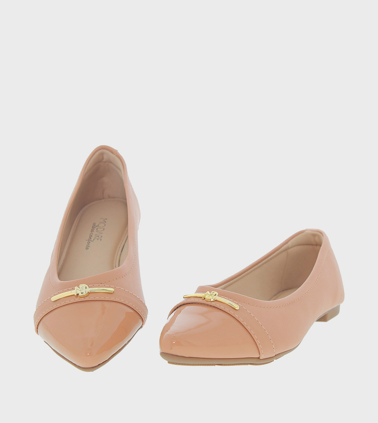 Metal Accent Almond Toe Ballerinas