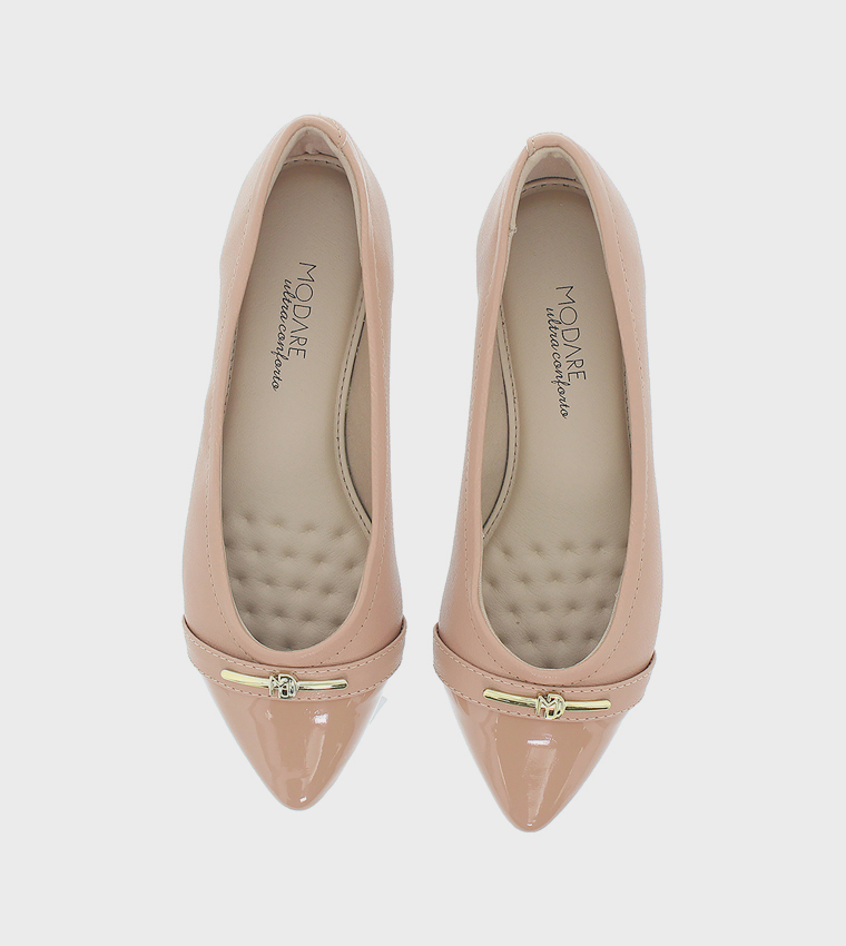 Metal Accent Almond Toe Ballerinas