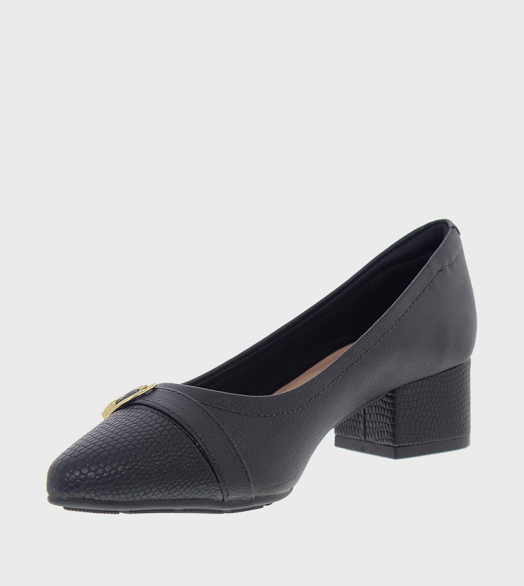 Metal Accent Block Heel Pumps