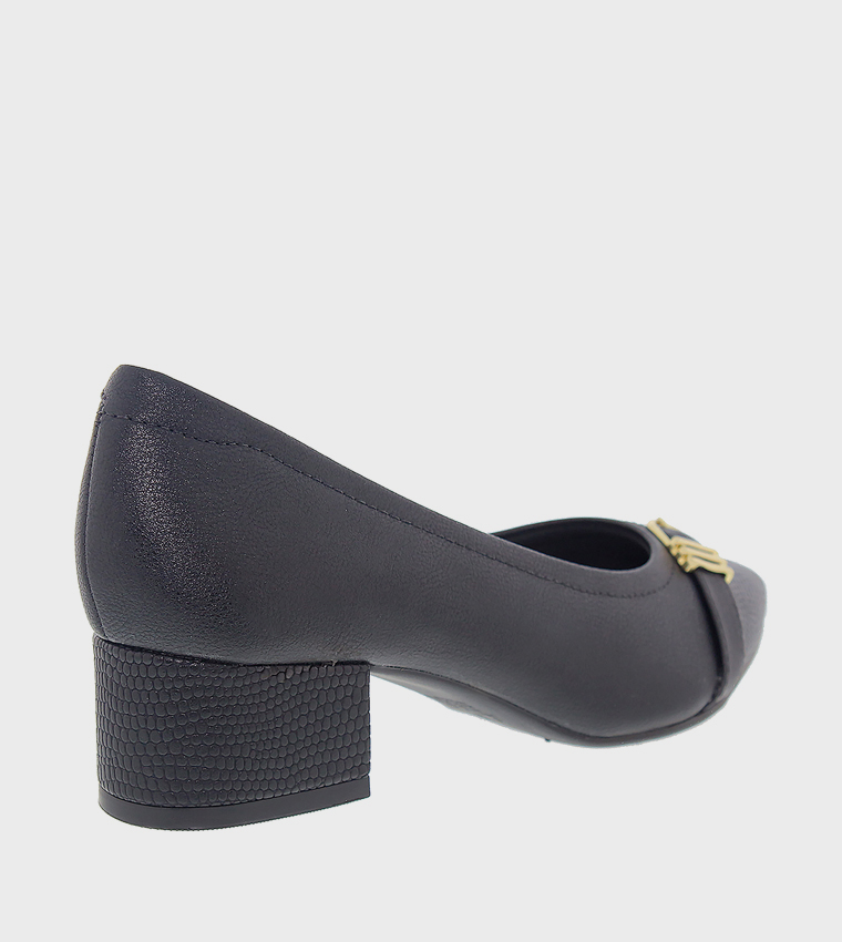 Metal Accent Block Heel Pumps