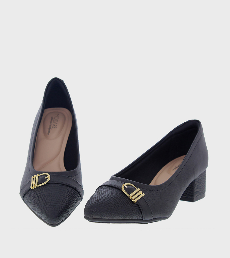 Metal Accent Block Heel Pumps