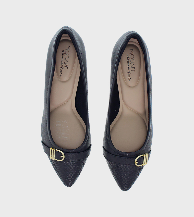 Metal Accent Block Heel Pumps