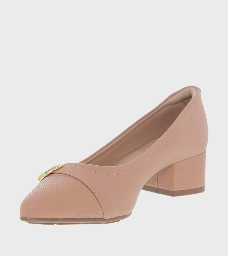 Metal Accent Block Heel Pumps