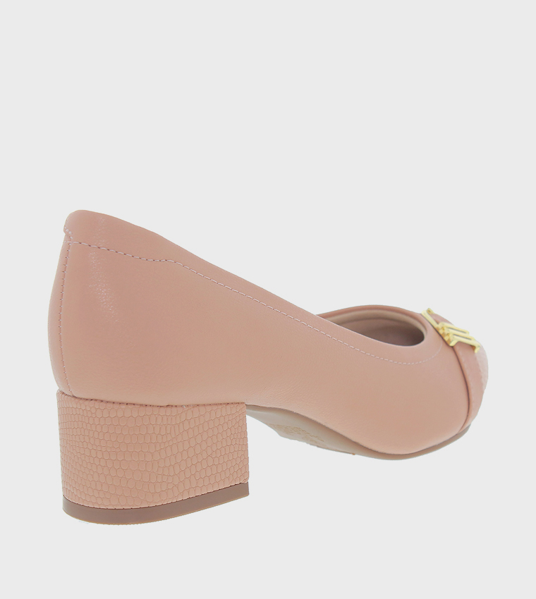 Metal Accent Block Heel Pumps