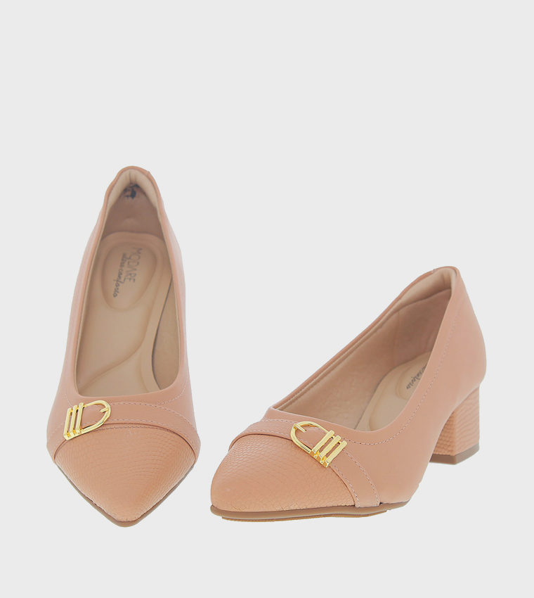 Metal Accent Block Heel Pumps