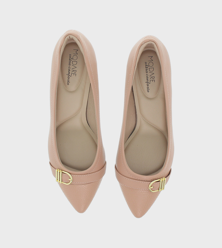 Metal Accent Block Heel Pumps