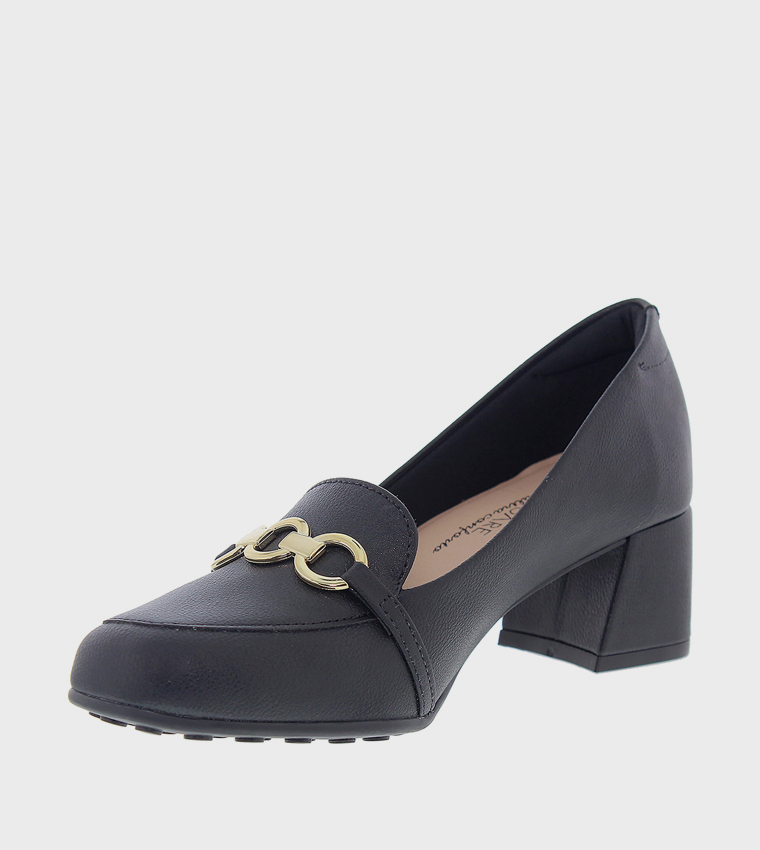 Metal Accent Block Heel Pumps