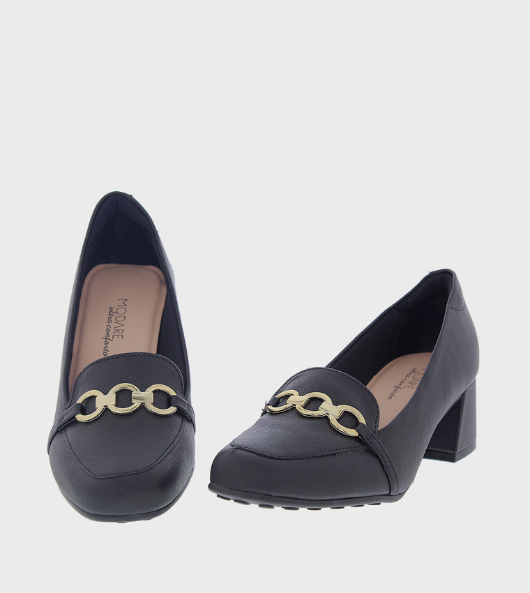 Metal Accent Block Heel Pumps