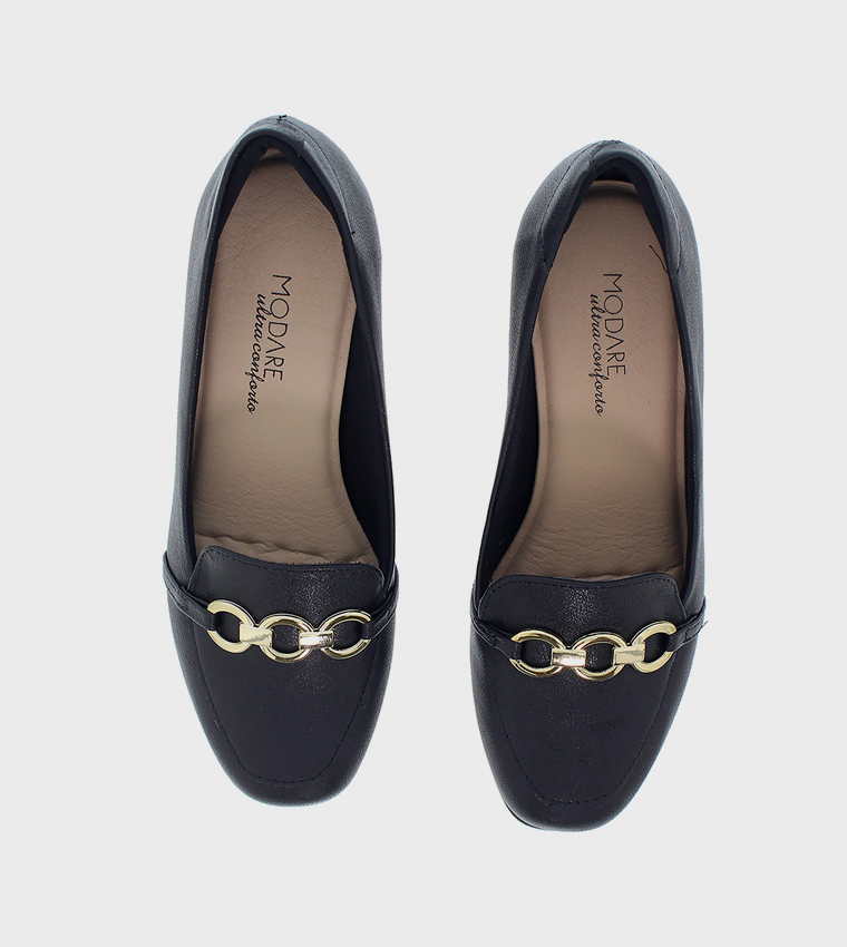 Metal Accent Block Heel Pumps