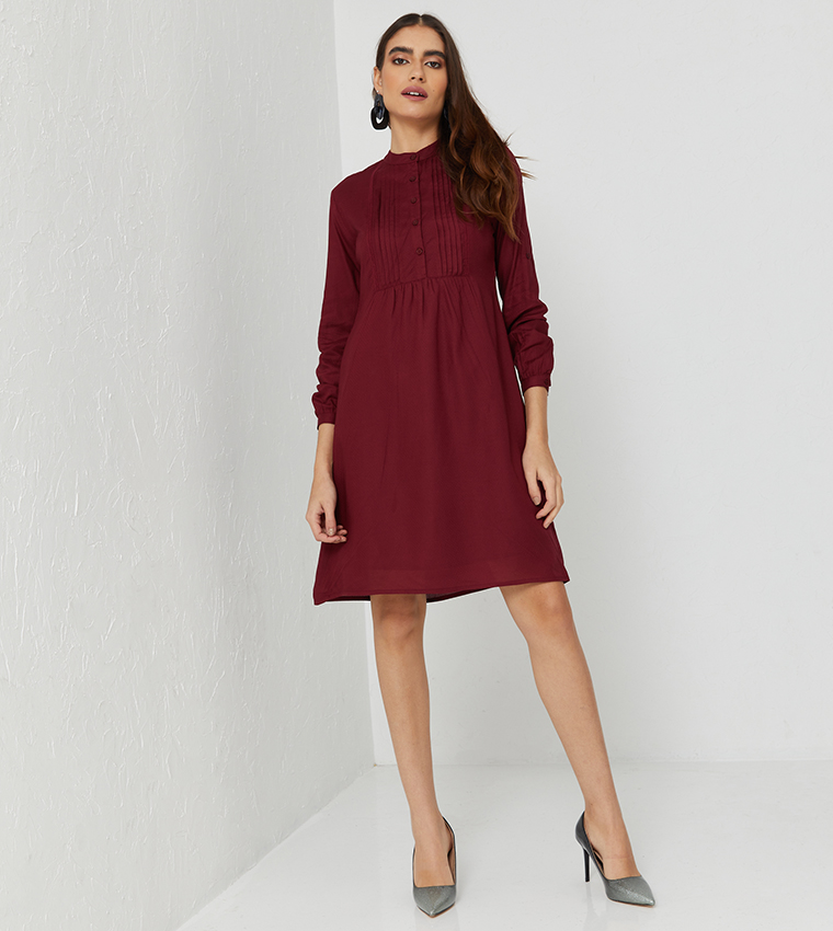 Buy Aeropostale Buttoned Neck Midi Dress In Red | 6thStreet Qatar