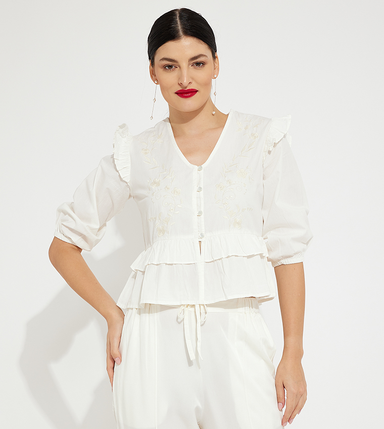 توب منسوج مطرز ايرو للبنات