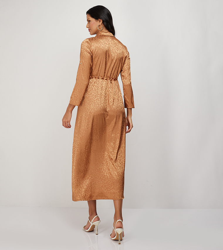 Aero Animal Patterned Satin Shirt Dress