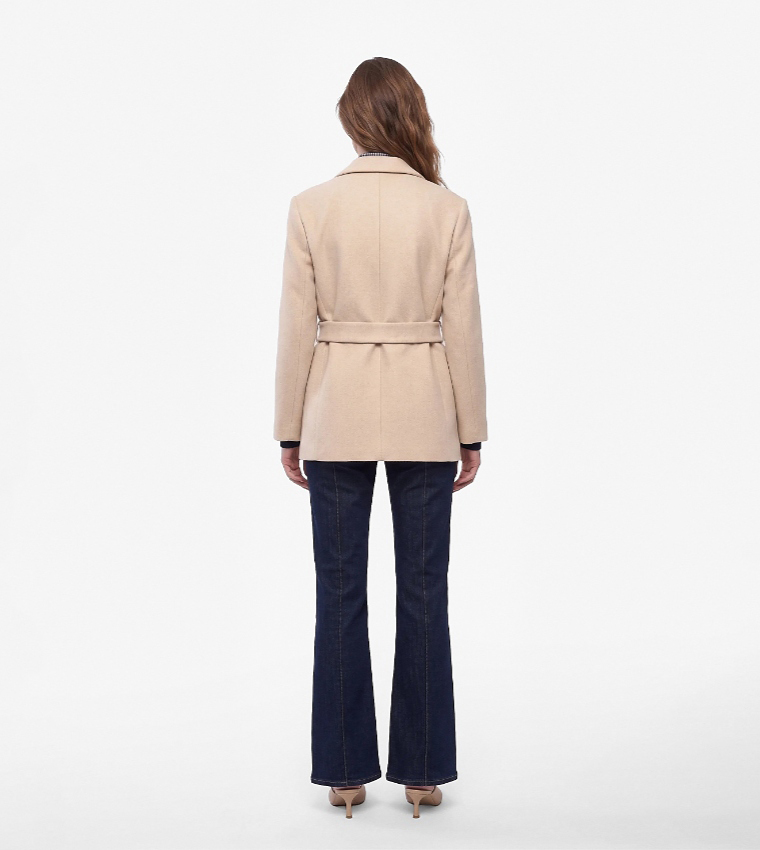 Solid Single-Breasted Belted Coat