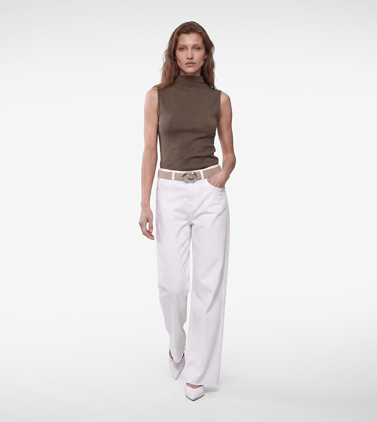 Solid High Neck Sleeveless Top