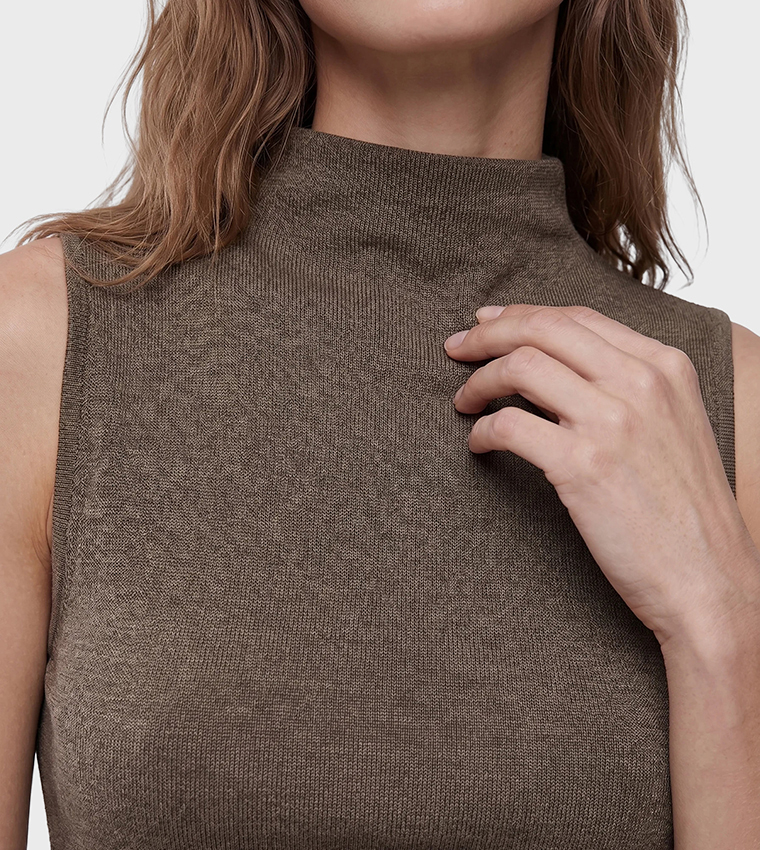 Solid High Neck Sleeveless Top