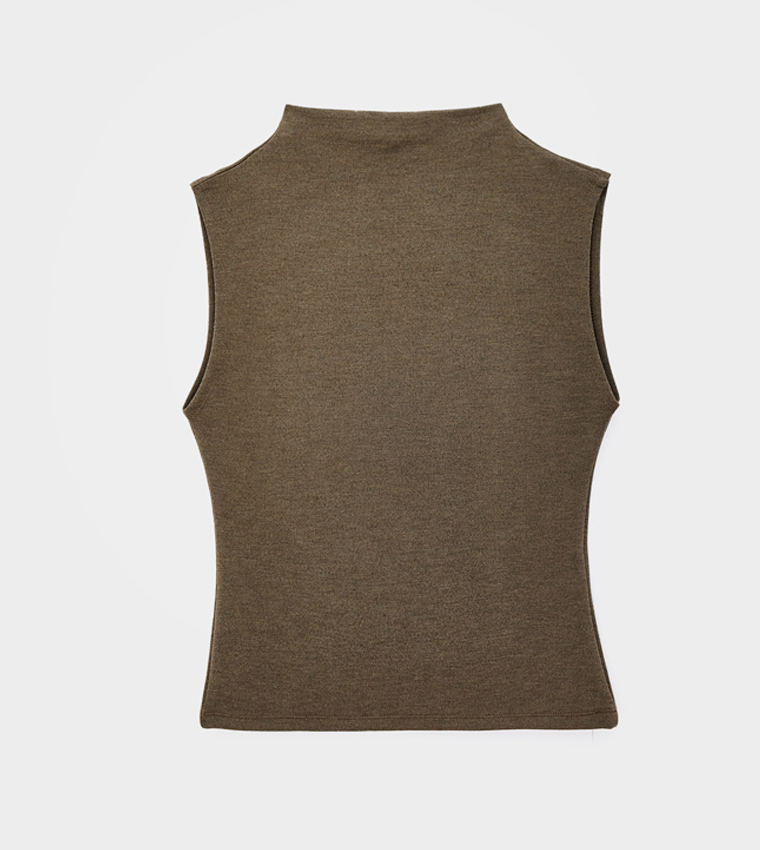 Solid High Neck Sleeveless Top