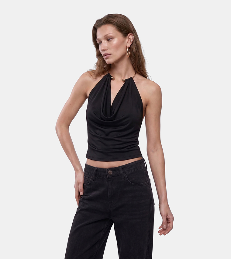 Solid Cowl Neck Sleeveless Top
