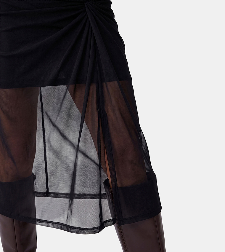 Solid Wrap Midi Skirt
