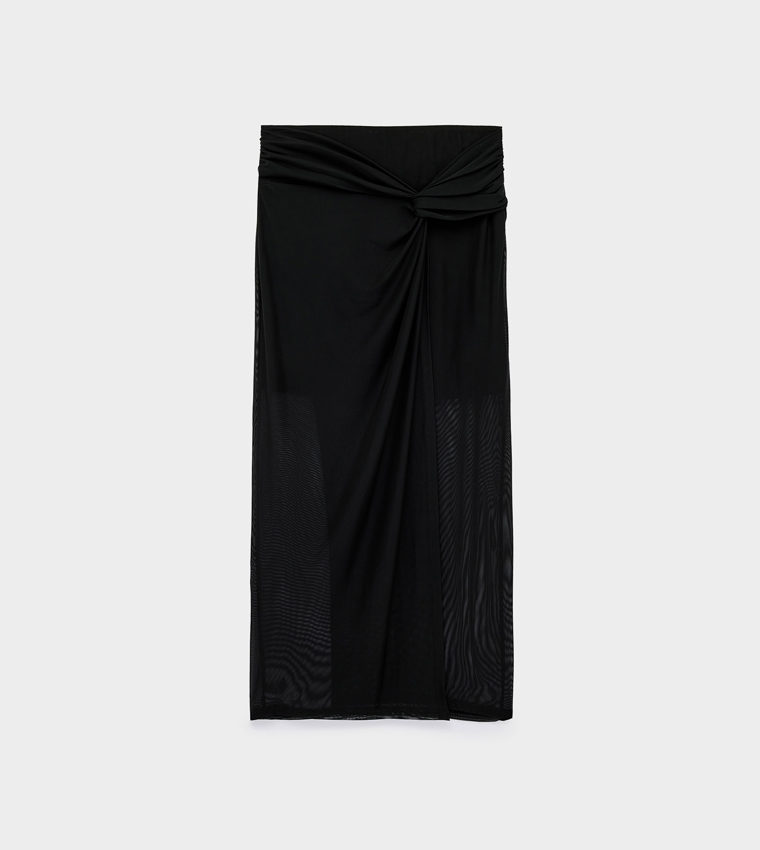 Solid Wrap Midi Skirt