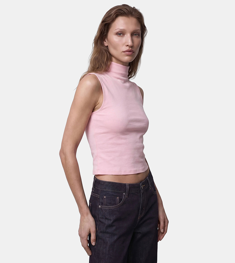 Solid High Neck Cropped Top