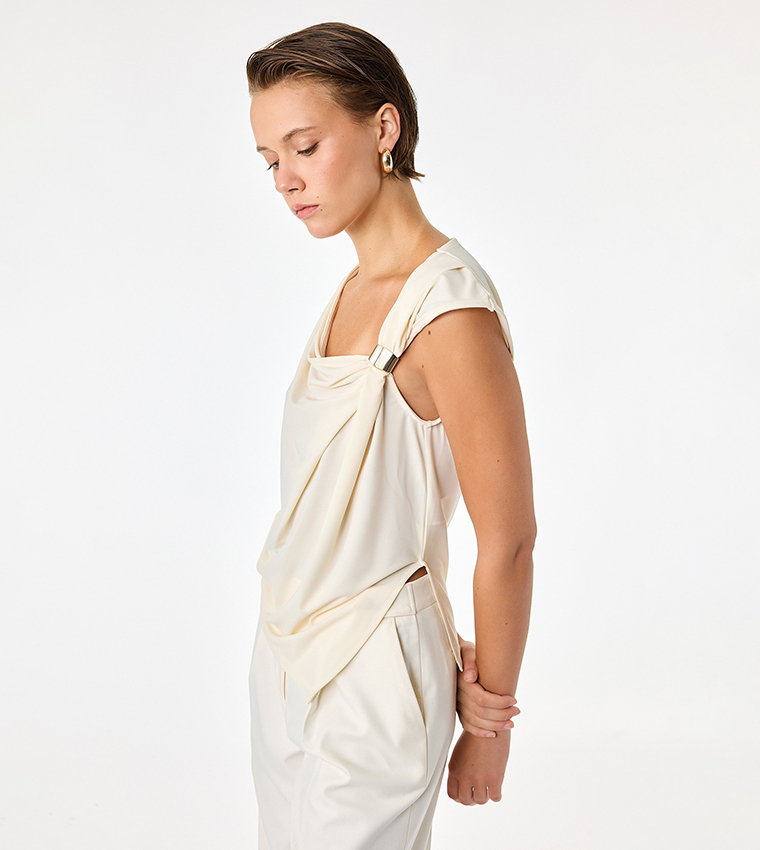 Solid Asymmetric Draped Sleeveless Top