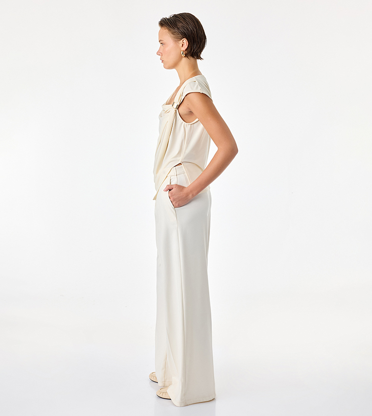 Solid Asymmetric Draped Sleeveless Top