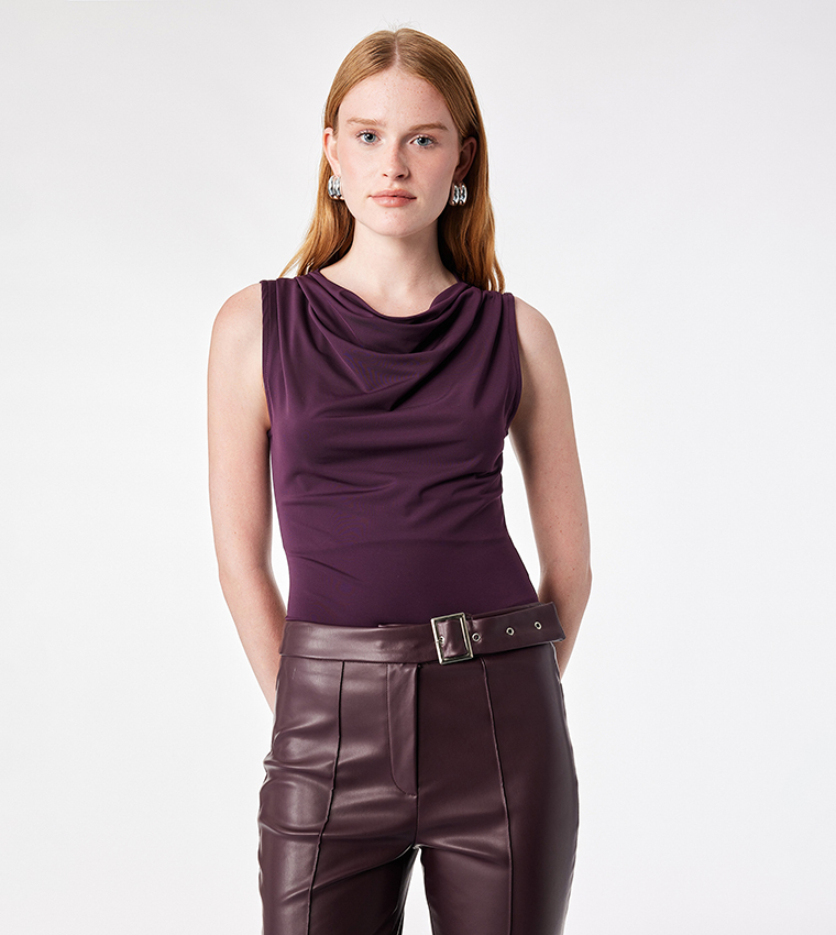 Solid Cowl Neck Sleeveless Top