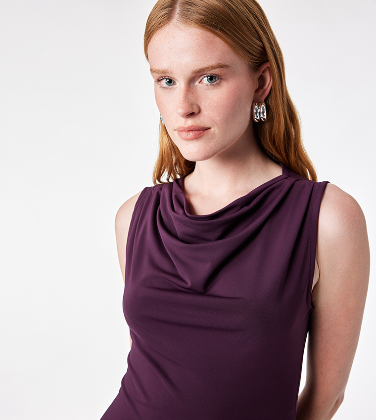 Solid Cowl Neck Sleeveless Top