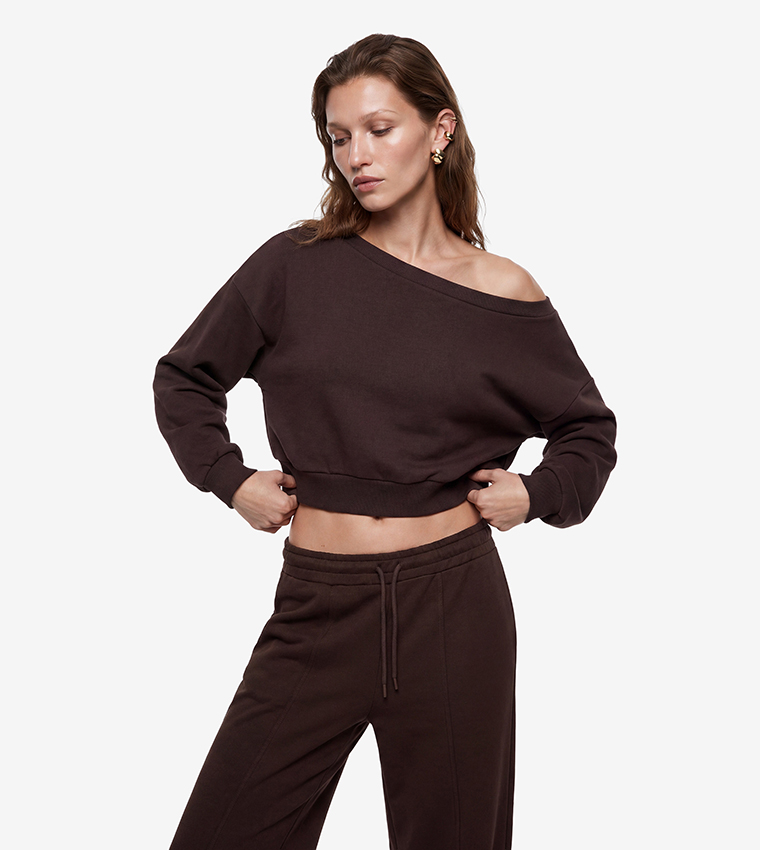 Solid Off Shoulder Oversized Sweatshirt