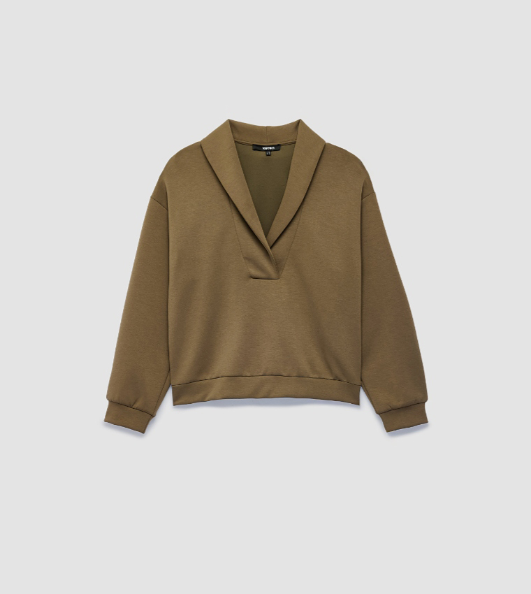 Solid V-Neck Sweatshirt