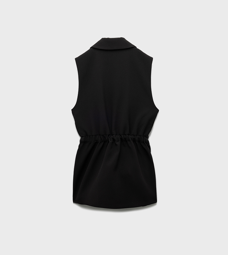 Solid Double Breasted Belted Waistcoat
