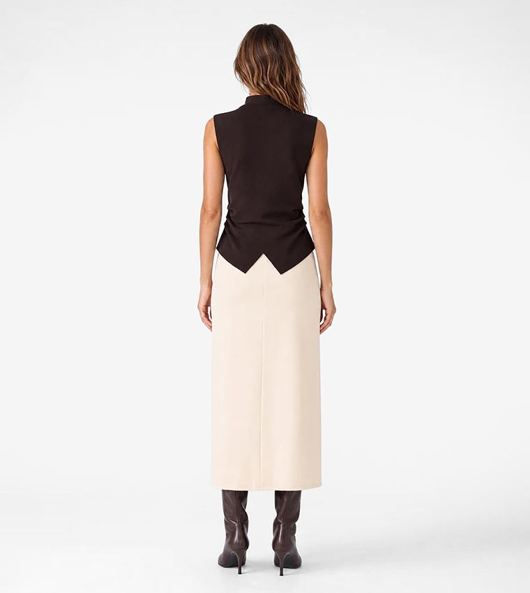 Solid Ruffle Detail Mock Neck Sleeveless Top