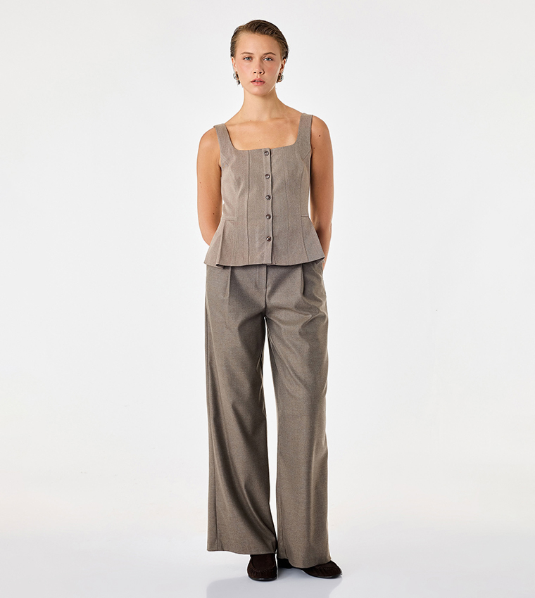 Solid Square Neck Peplum Waistcoat