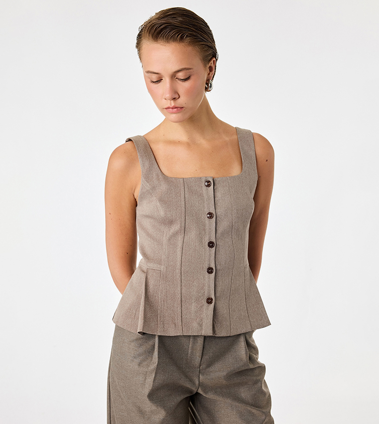 Solid Square Neck Peplum Waistcoat