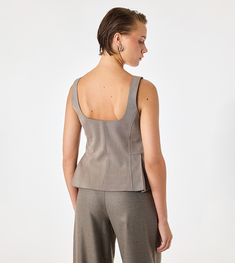 Solid Square Neck Peplum Waistcoat