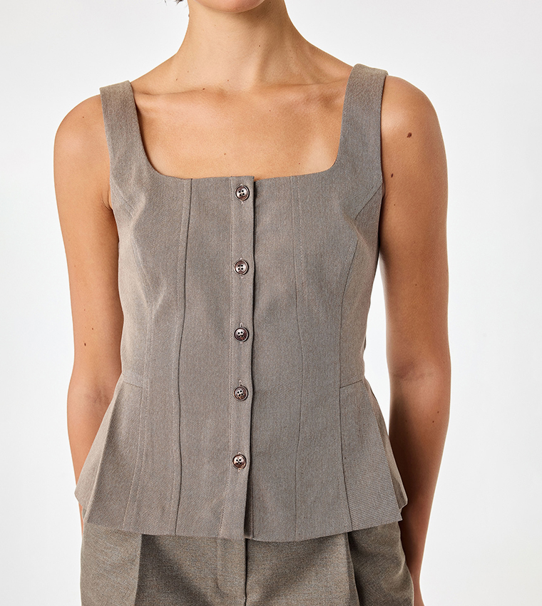 Solid Square Neck Peplum Waistcoat