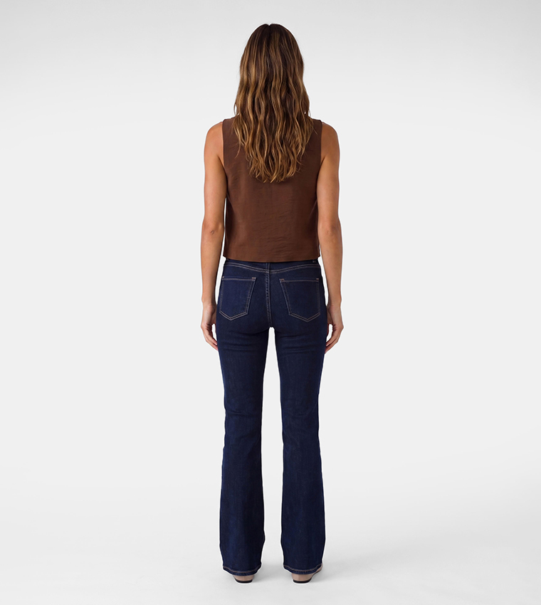 Solid Asymmetric Gold Button Sleeveless Top